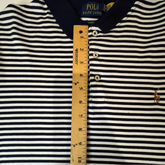 Polo Ralph Lauren Classic Fit Soft Cotton Polo Shirt XXL Navy/White Striped EUC - Picture 10 of 13